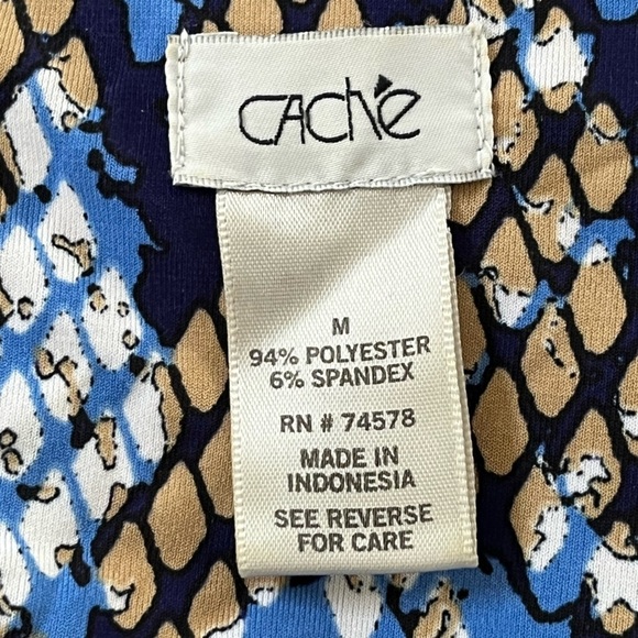 Cache Blue Tan Snake Print Faux Wrap Stretch Jersey Gold Buckle Dress Size M - Picture 9 of 13